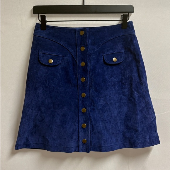 Anthropologie Suede Leather Mini Skirt Blue Size 2 - Picture 3 of 6
